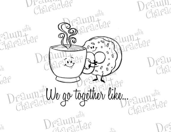 We Go Together Like Coffee and Donuts Digital Stamp Art/ KopyKake Image