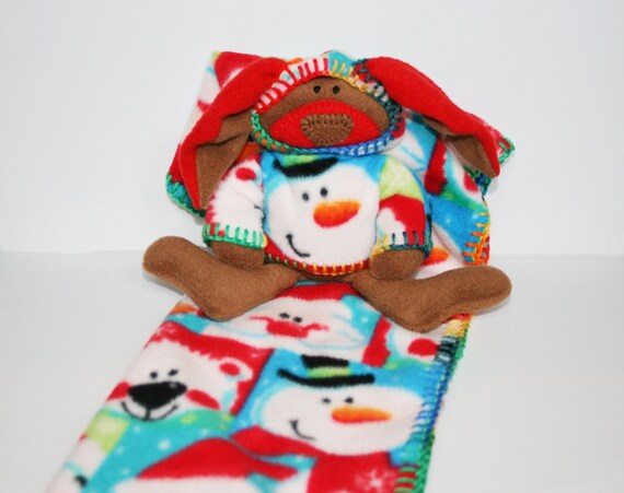 Ho Ho Ho Merry Christmas Security Blanket, Baby Blanket with Toy Bunny -  santa, frosty snowman, bear, red, green,ofg, canteam, waldorf