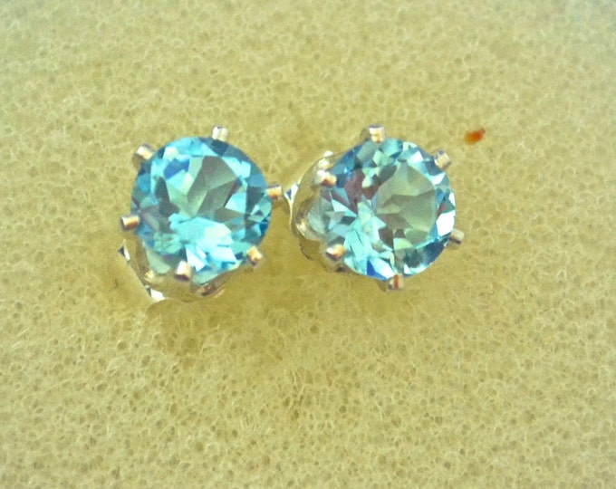 Topaz Stud Earrings, 5mm Round, Natural, Set in Sterling Silver E567