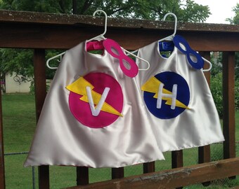 Personalized Superhero Cape with Mask, Reversible Lightening Bolt Kid's Cape, Choose any Custom Color Combination