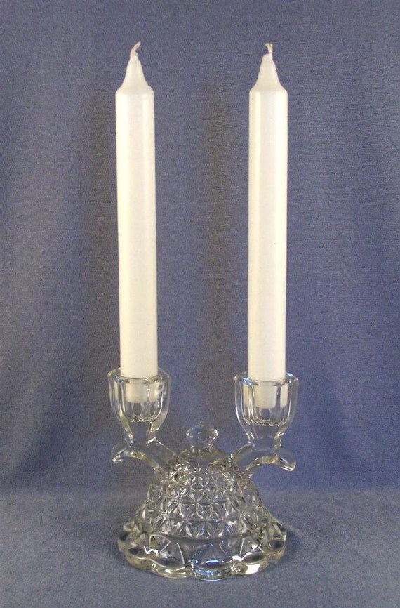 Vintage Clear Glass Candle Holder by SiggisVintageAttic on Etsy