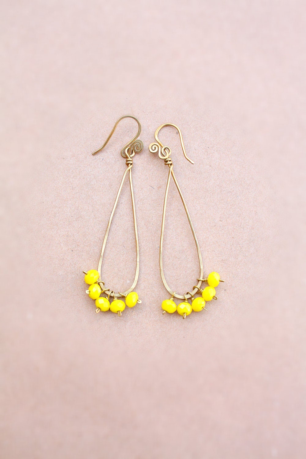 Yellow earrings brass by SusyDeMarchiJewelry on Etsy