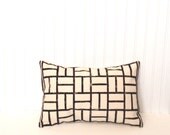 HandPrinted Canvas Pillow Black on Ecru Canvas Lumbar Pillow Throw Pillow Cover, Graphic Pattern, Modern Design Geometric Pattern Home Decor