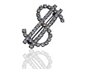 1940's Brooch , Rhinestone Vintage Pin , Dollar Sign Jewelry