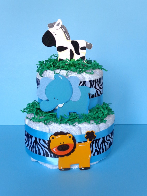 Jungle Themed Diaper Cake Zebra Diaper by PamperedBabyCreation