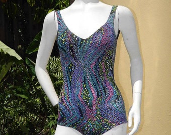 Vintage 1950s1960s One piece Bathing suit swimwear retro dotted floral ...