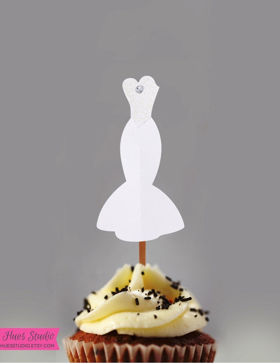 WEDDING DRESS // Set of 12 Party Picks - CUSTOM Party Decoration by Hues Studio Design Il_570xn