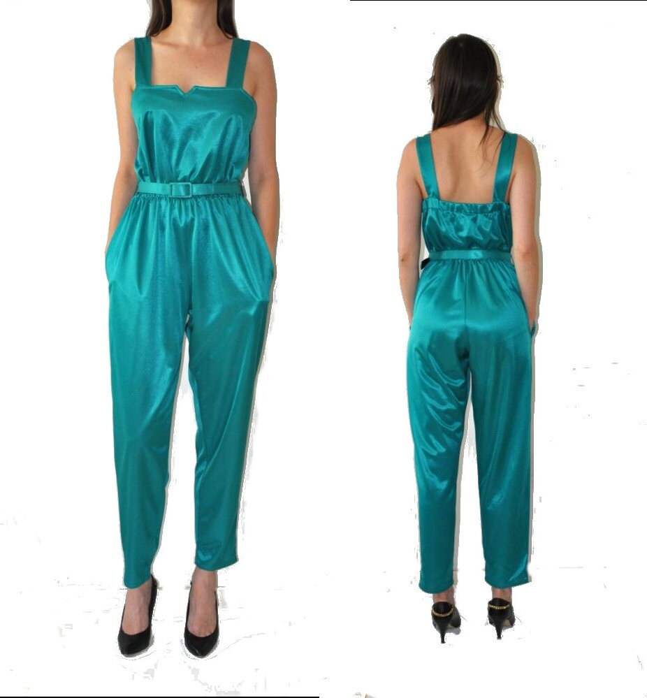 Vintage 80's Shiny Green Jumpsuit by BlackPaganVintage on Etsy