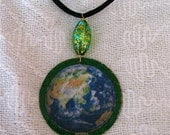 Love Planet Earth Recycled bottle cap necklace/mala with glass bead