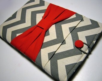Macbook Air Case, Macbook Air Sleeve, 13 inch Macbook Air Cover, 13 inch Macbook Air Case, Laptop Sleeve, Gray Chevron w/ Red Bow