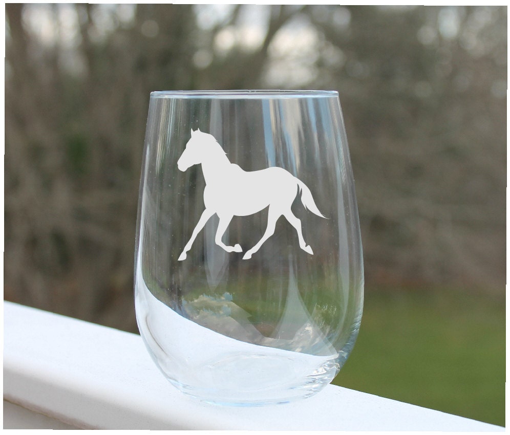 Etched Stemless Wine Glass Horse wine Glass by StoneEffectsMD
