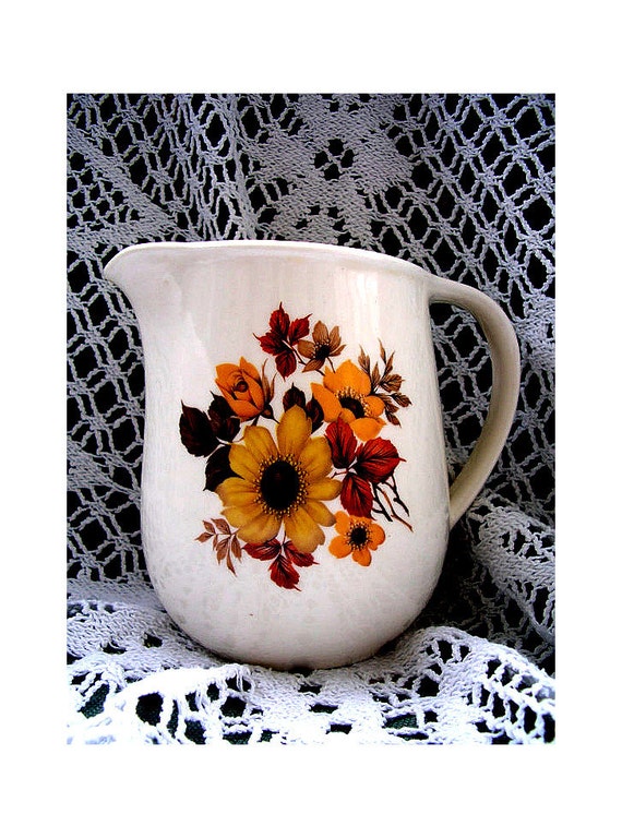 Vintage Romanian Jug Creamer Pitcher Autumn Fall flowers