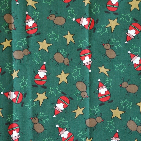 Quilting Cotton Christmas Print Fabric Primitive Santa and