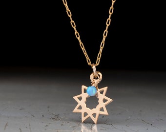 Bahai Star - nine pointed star necklace - Bahai star jewelry - light blue Opal necklace