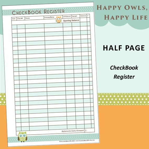 Items similar to LIMITED EDITION: Half Page - Printable Checkbook ...