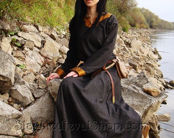 Early Medieval dress made of wool with silk hems. Made to order, Viking costume, reconstruction.
