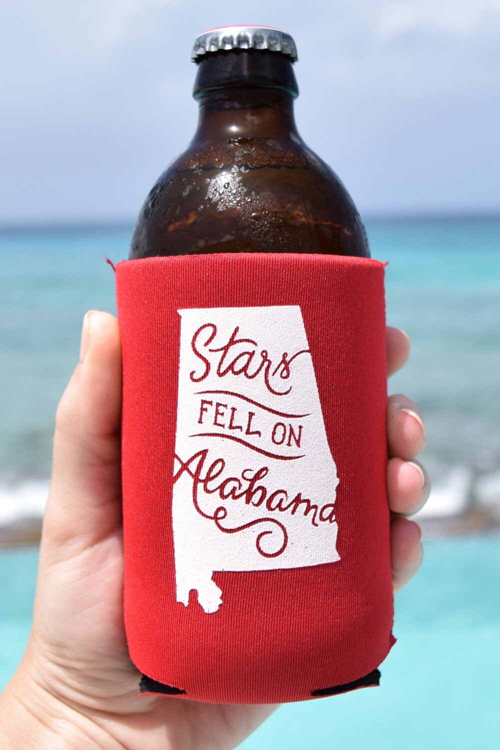 Stars Fell on Alabama Can Cooler Beer Cozy in Red