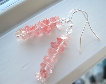 Pink Quartz Earrings - Rose Quartz Earrings - Pink Jewelry - Pink Earrings - Spring Jewelry - Strawberry Quartz Earring - Pink Stone Jewelry