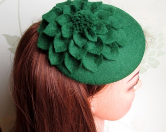 Green Hat - Green Fascinator, Green Cocktail Hat, Felt Fascinator, Wedding Hat, Formal Hat