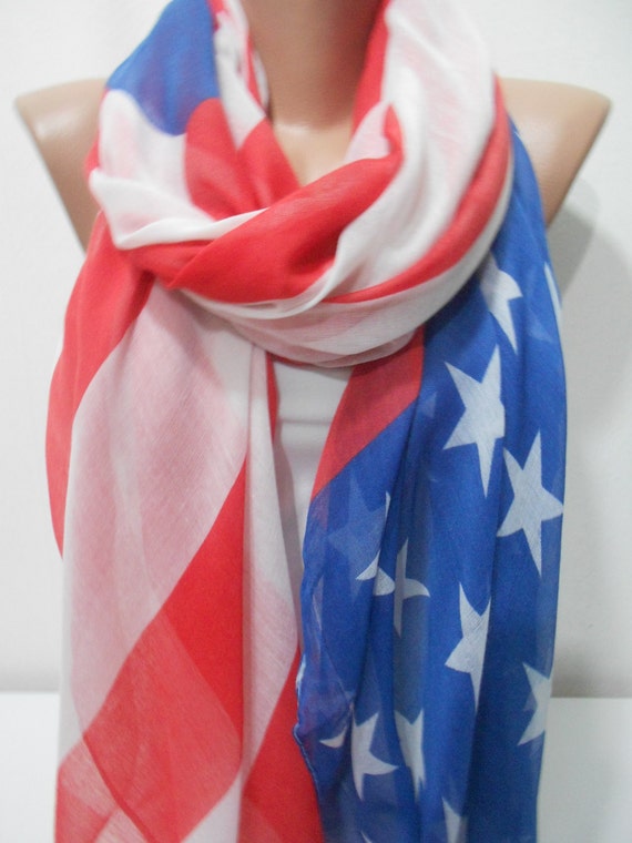 American Flag Scarf Shawl Soft Cotton Scarf Patriotic by ScarfClub