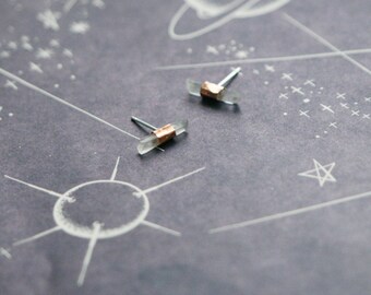 Copper Wrapped Quartz Raw Crystal Earrings - Minimal Stud Earring - Small Silver Stud - 925 Sterling Silver Earrings