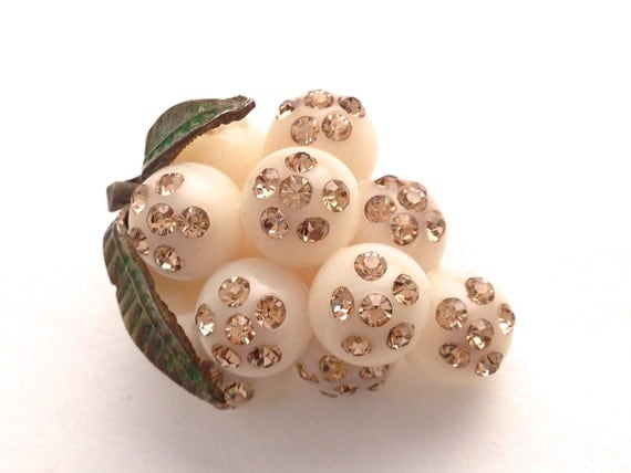 RARE Celluloid Forbidden Fruit Brooch with Wonderful Sparly Brown Rhinestones - Austrian 1950s - UNUSUAL