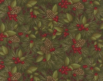 Pine Cone / Holly Berry Fabric - Through The Winter Woods by Holly ...