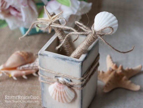 Beach wedding Guest Book Pen and pen holder