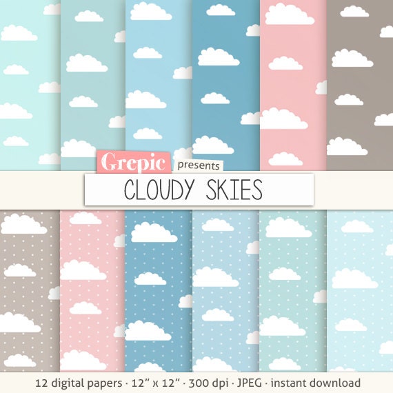 SALE 50 Clouds digital paper CLOUDY SKIES