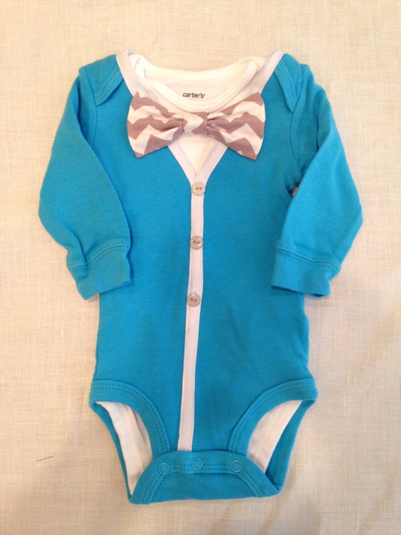 Items similar to Bright Blue Baby Boy Cardigan Bodysuit with ...