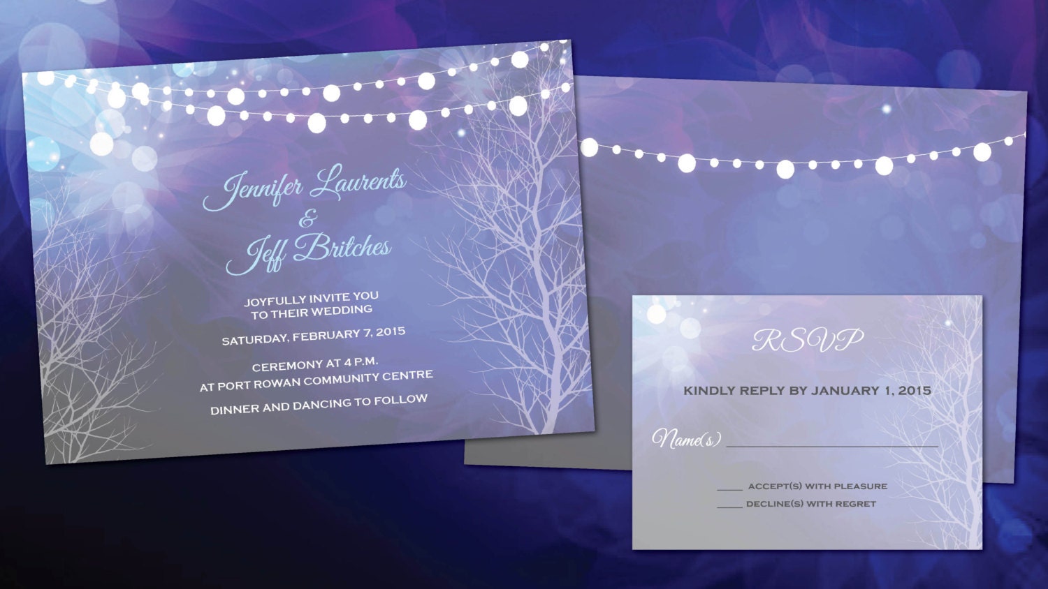 Purple & Crystal Blue Wedding Invitations Evening Weddings