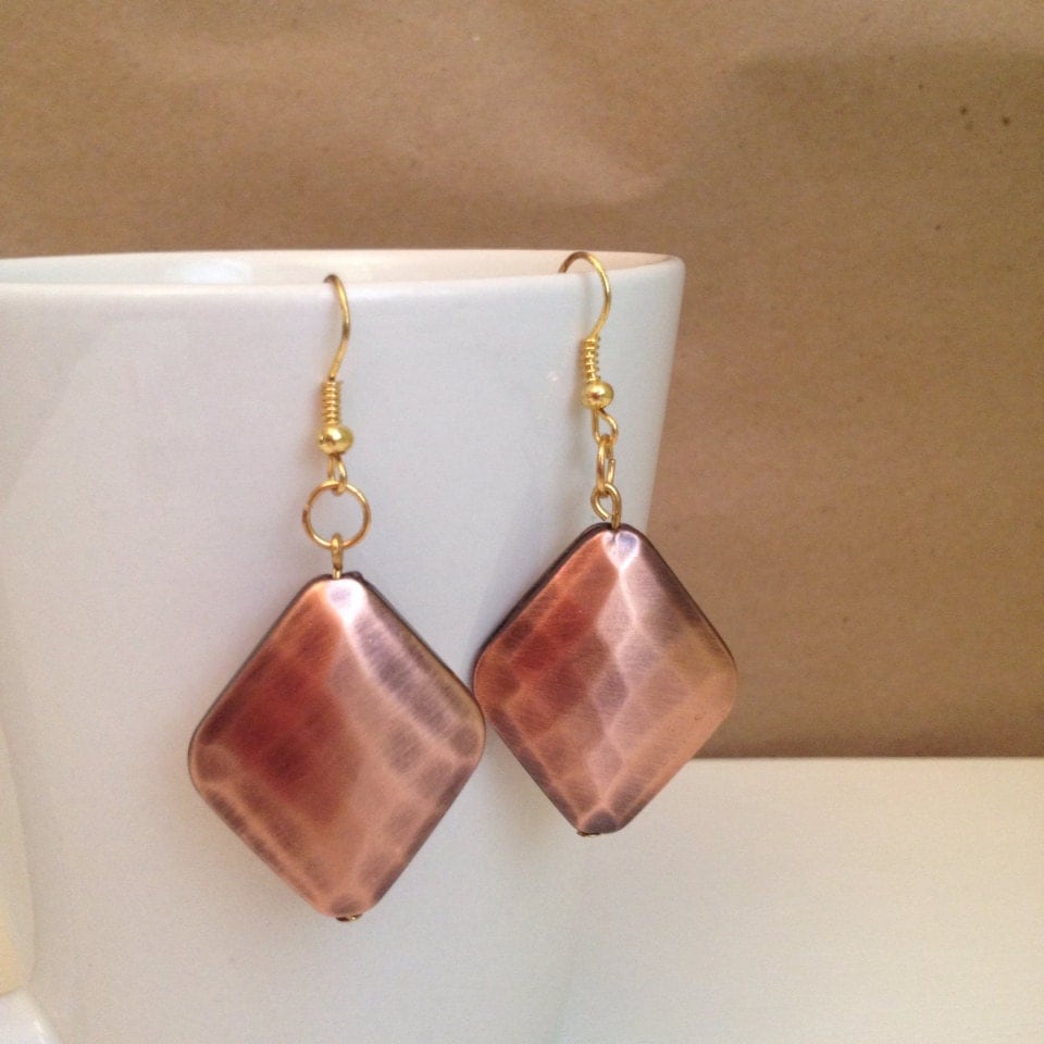 Bronze Earrings Copper Earrings Bronze Diamond by ZealandBoutique