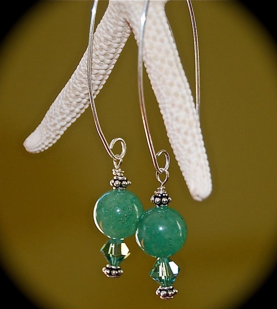 Swarovski Earrings,Natural Stone Earrings,, Aventurine Stone Hook Earrings