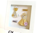 Shadow Box Paper Dresses, Origami Dresses, Laundry Room, Powder Room or Child's room, Pretty 3D Paper Dresses.