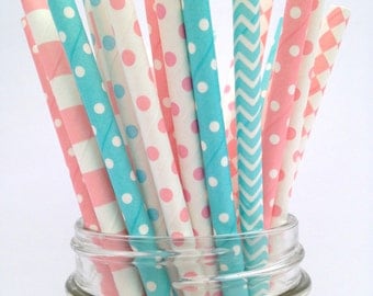 50 Gender Reveal Party Straws,Gender Reveal Decor Pink and Blue Paper Straws, Baby Shower Straws, Boy or Girl Party Straws