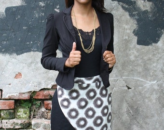 Black and White Organic Cotton Pencil Skirt with Pockets: Fair Trade, Hand Block Printed, Natural Dyes