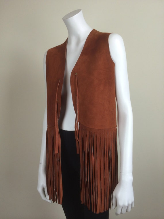 Items similar to fringed rust brown suede buckskin cropped vest 60s on Etsy