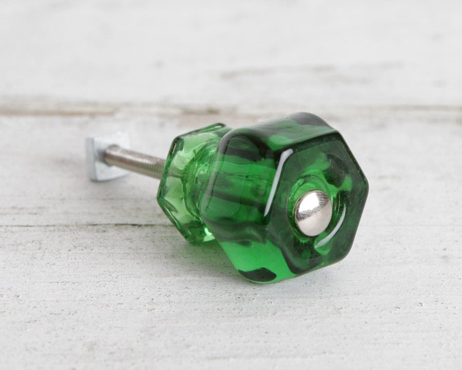 Emerald Green Glass Knobs or Drawer Knobs Dresser