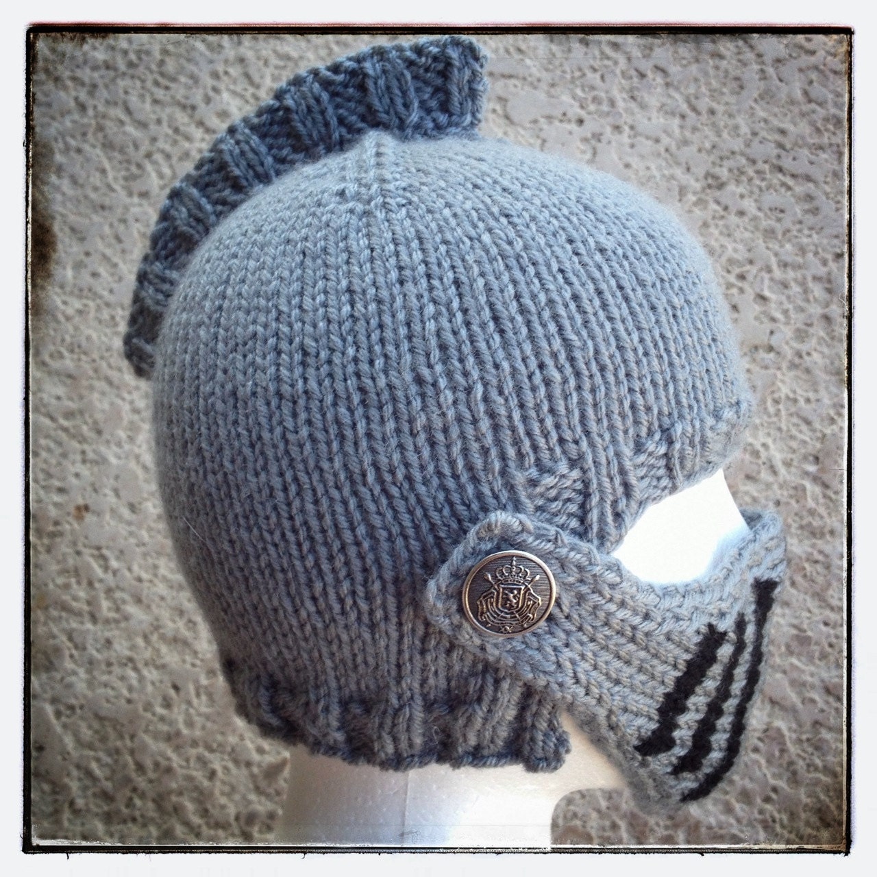 Gladiator or Trojan knit hat with removable front shield.