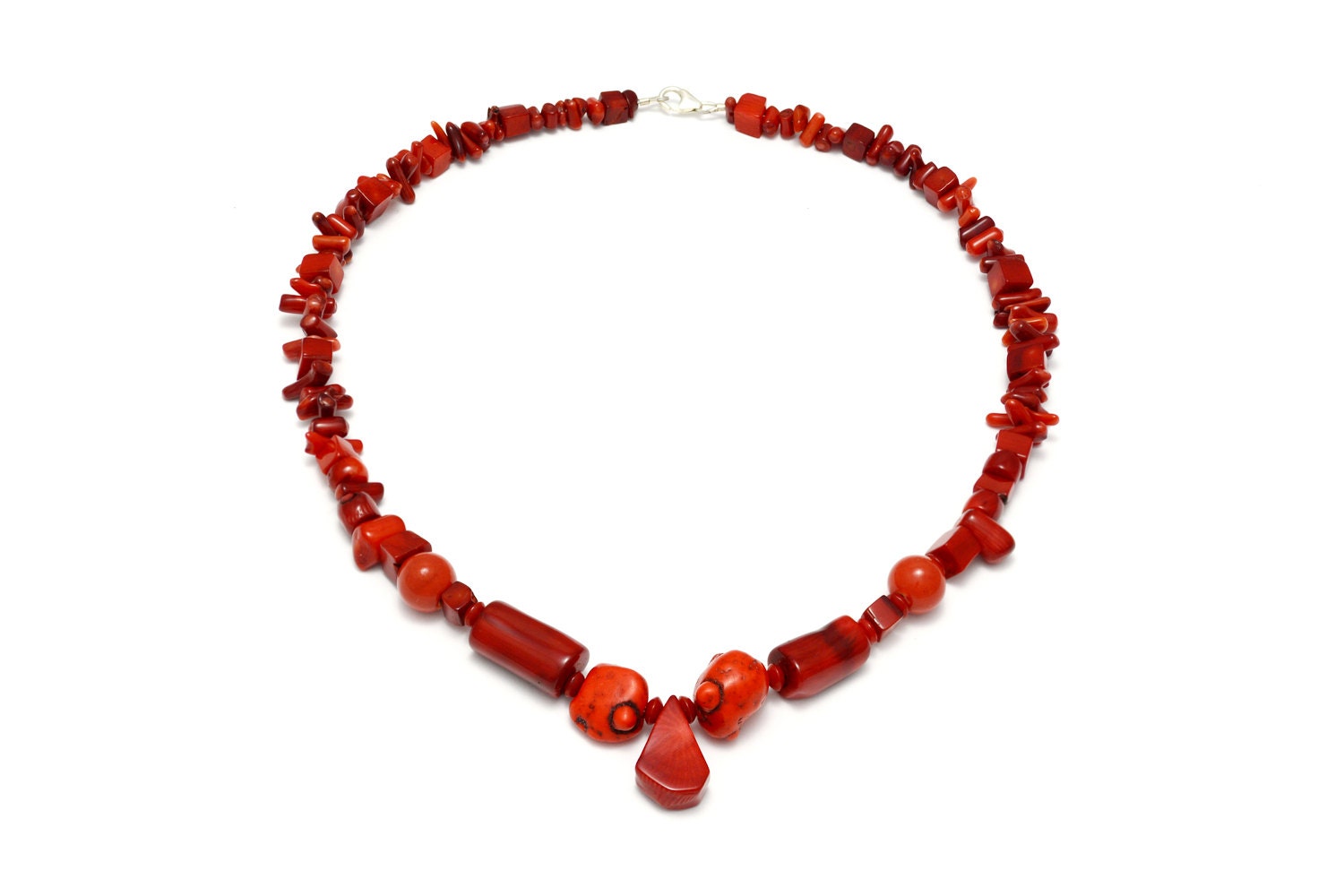 Red bamboo coral necklace by StoneVamp on Etsy