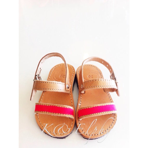 Children's Greek Summer Leather Sandals - Natural color leather ...