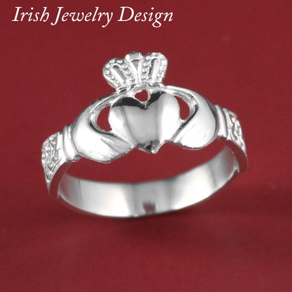 Claddagh ring, Mens silver Claddagh , celtic engraved cuffs