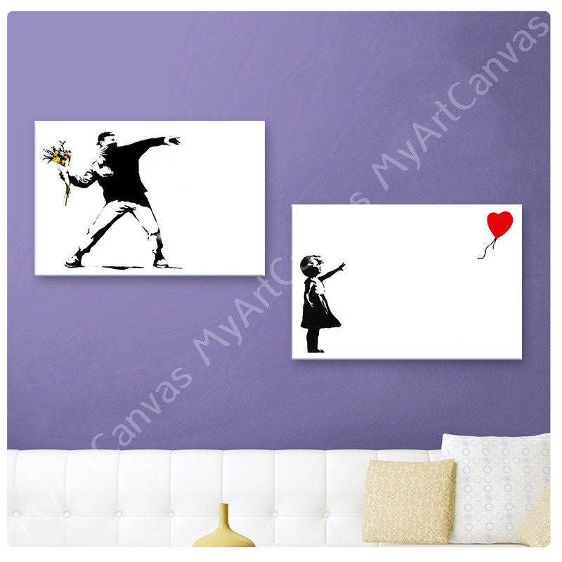 Banksy 36x24 91x61cm FLOWER THROWER Canvas Giclee by MyArtCanvas