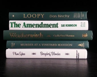 Green and White Decorative Book Collection, Home Decor, Vintage Books for Interior Design, Book Art