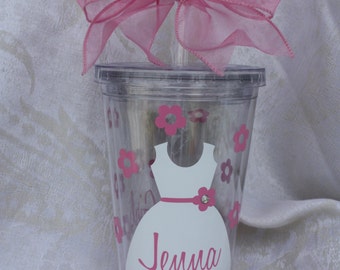Flower Girl Tumbler. Personalized Flower Girl Cup. Wedding favor. Tumbler with Gem. Double wall insulated acrylic tumbler. (item #3-1-FG)