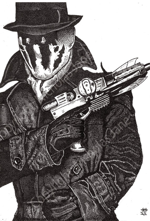 Items similar to Rorschach Watchmen pen and ink drawing black and white