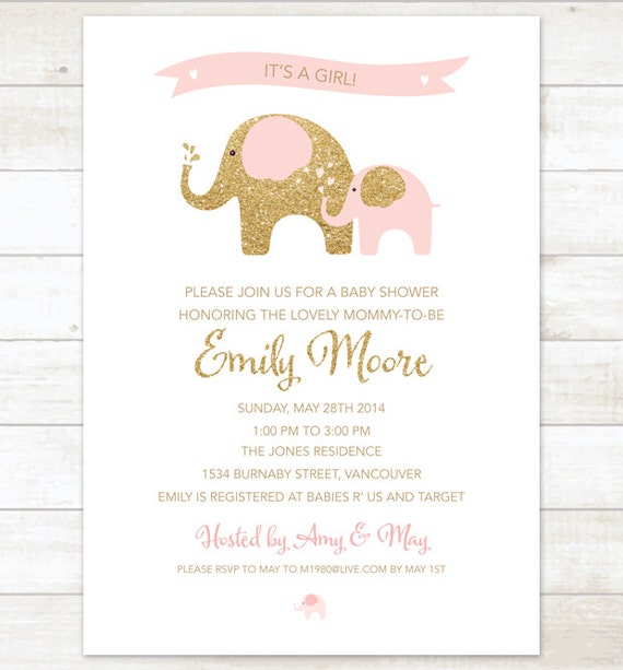 when shower baby invitations send to shower gold girl glitter elephants invitation baby pink shower