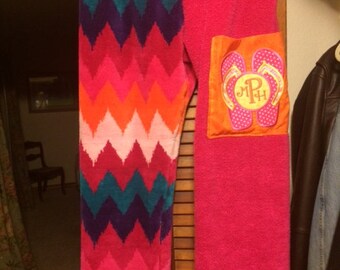 Flip Flop Themed Teen Girl Towel Pants With monogrammed pocket Pinks