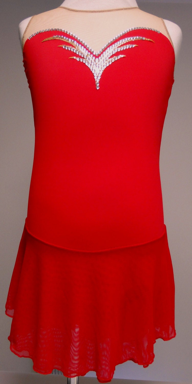Items similar to Red, Gold and Crystal Figure Skating Dress / Ice