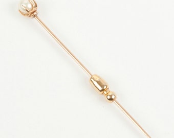 Charming Ladies Vintage 1910's Victorian 14k Yellow Gold Natural Pearl Stick / Hat Pin